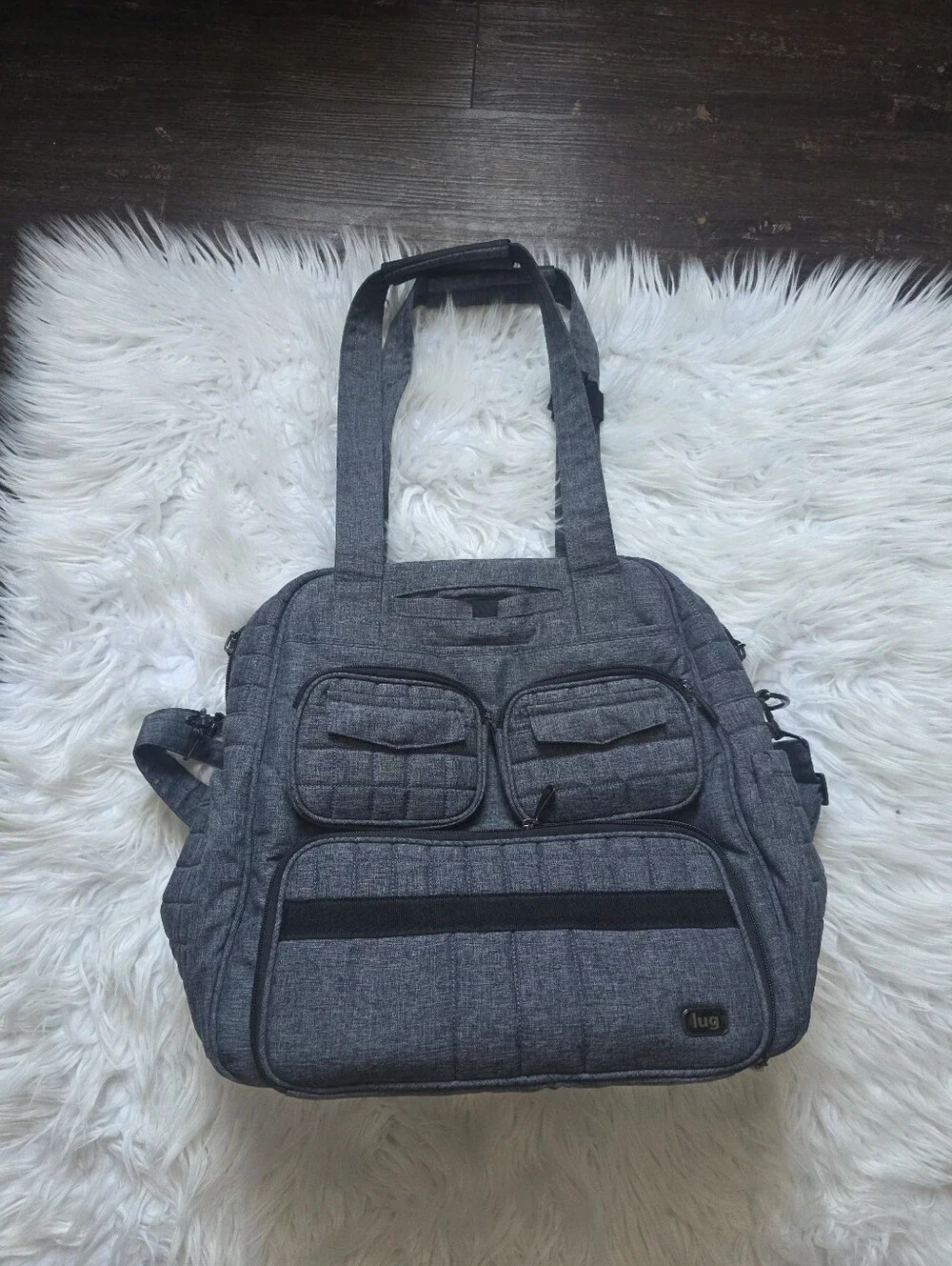 lug Gray Quilted Messenger Tote with Front Pockets